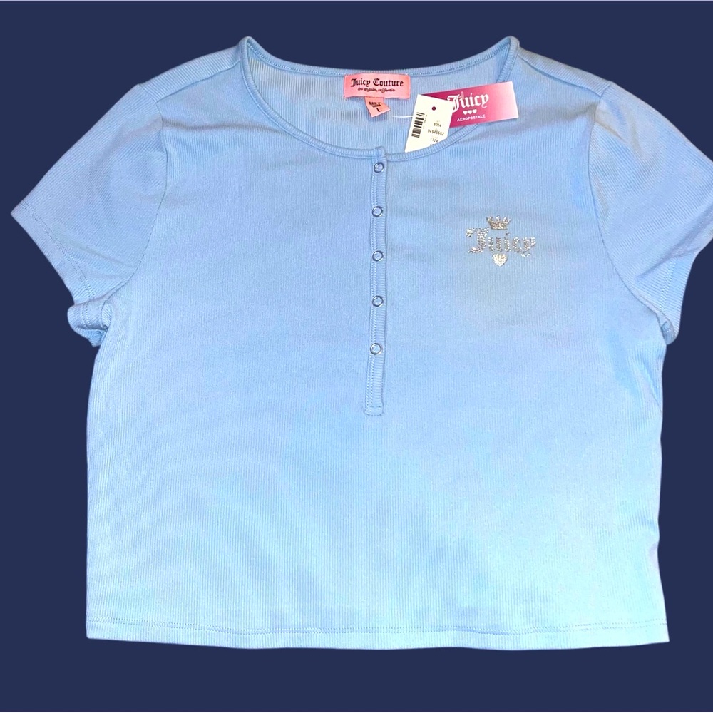 Juicy Couture Blue Crew Neck Crop Top
